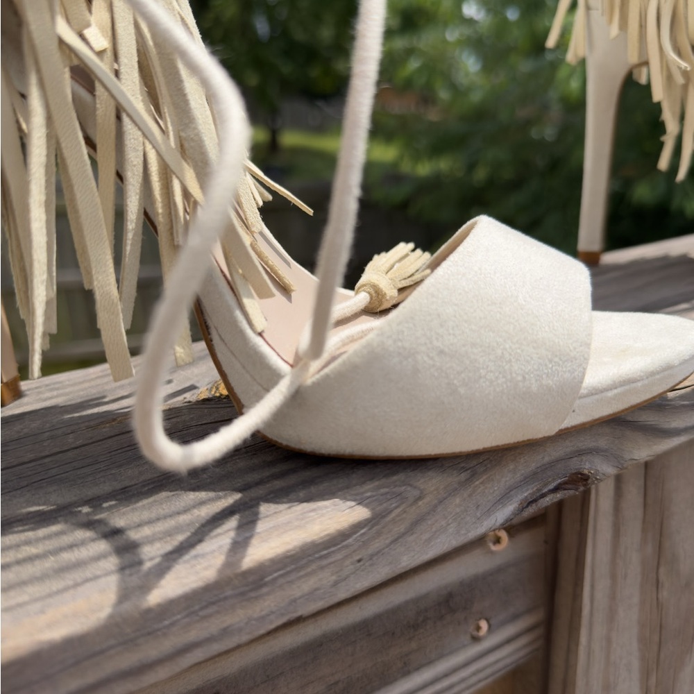 Fringe Cream Women's Sandals - Picture 12 of 16